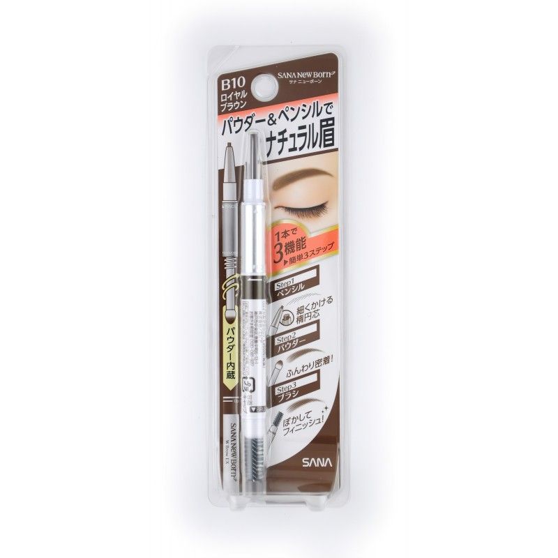 Подводка для бровей 3 в 1: карандаш + пудра + щеточка Sana New Born W Brow EX — фото товара Sana