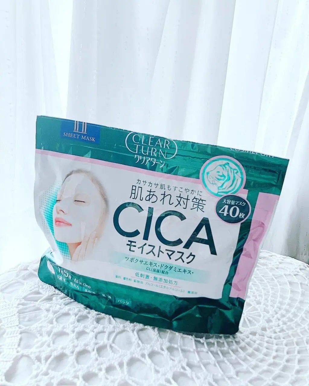 Увлажняющая и тонизирующая тканевая маска для ухода за подверженной раздражению кожей лица, с экстрактом центеллы азиатской Kose Cosmeport Clear Turn CICA Moist Mask