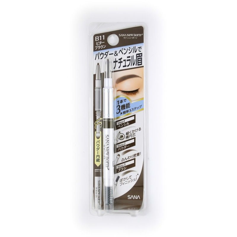 Подводка для бровей 3 в 1: карандаш + пудра + щеточка Sana New Born W Brow EX — фото товара Sana