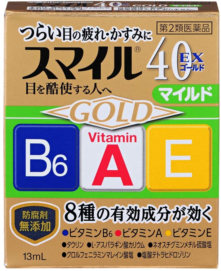 Освежающие японские витаминизированные капли для глаз LION Smile 40EX Gold Mild