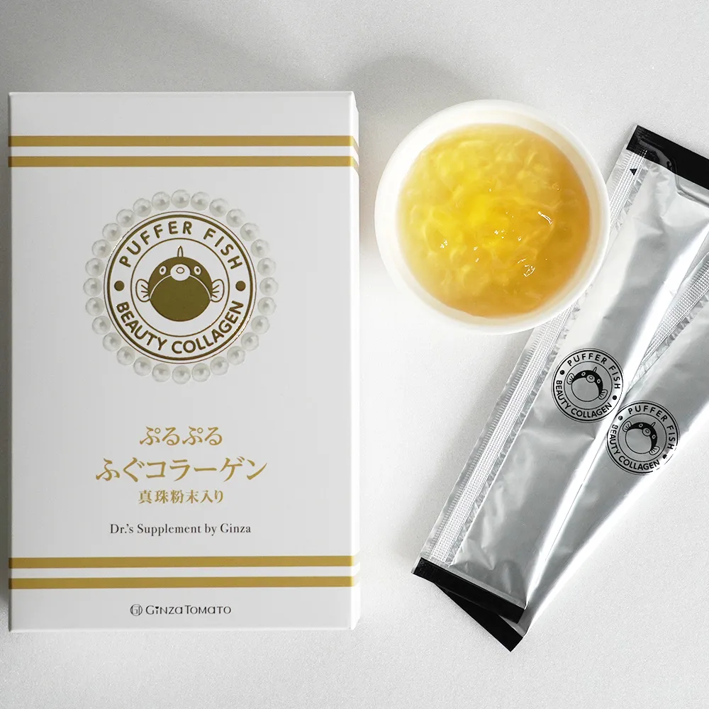 Коллагеновое желе из рыбы фугу с жемчужным порошком Ginza Tomato Puffer Fish Beauty Collagen